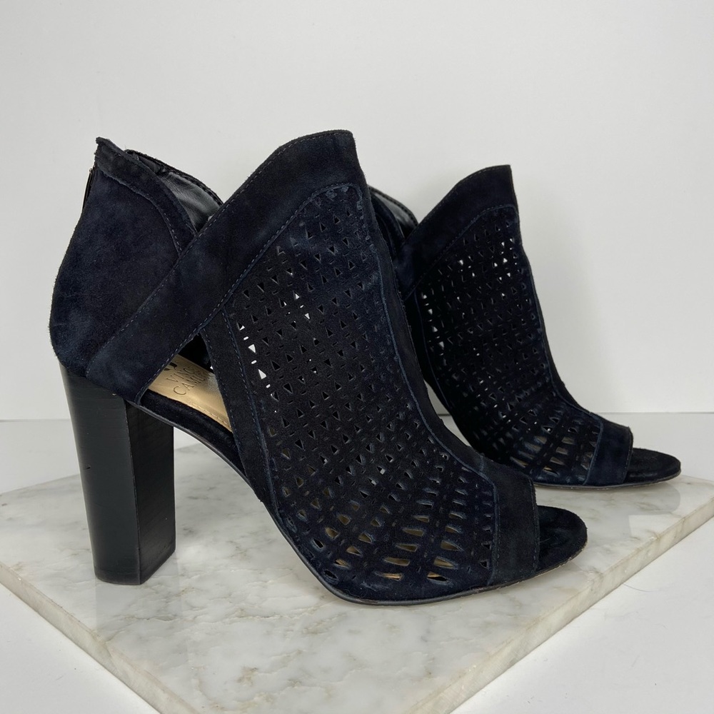 Vince Camuto Black Suede Heel Cutout Ankle Boot